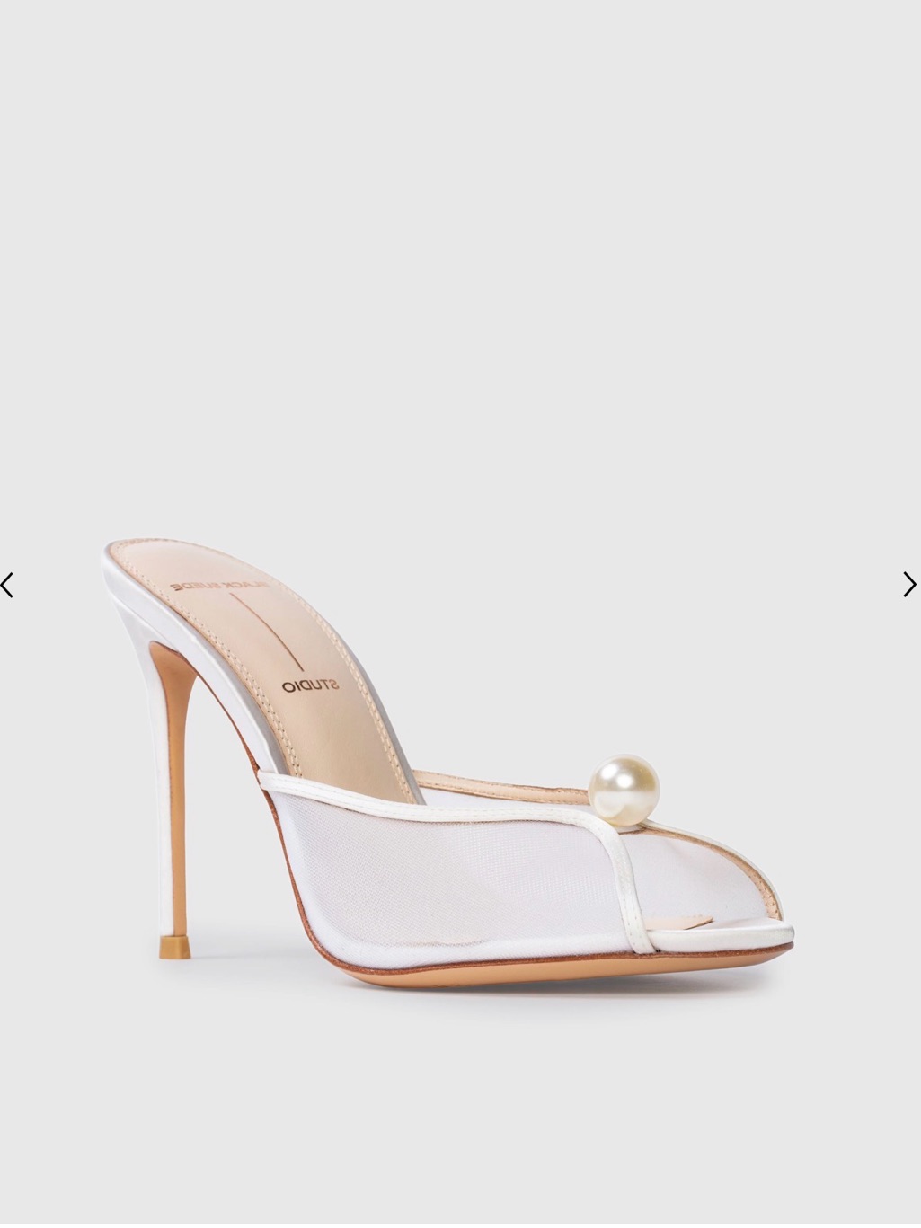 Studio White Mesh Pearl-Accent Stiletto Mule